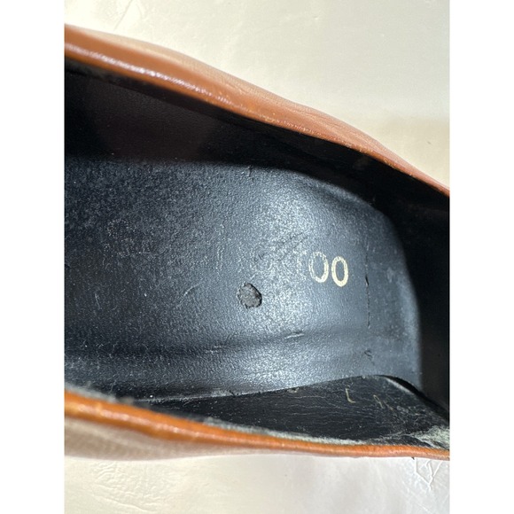 Vintage Camel Brown Leather Block Heel Pumps Black Cap Toe‎ Women's Size 7 - Picture 6 of 8